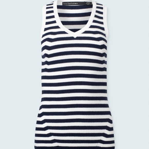 Iris Setlakwe Basic V neck top with stripes, navy x-small - Picture 1 of 2
